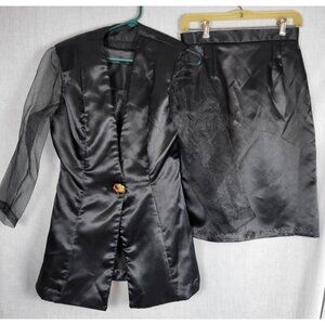 Vtg 80s 90s 3-piece Suit Black Jacket / Skirt / Tank Size M/L Goth Retro Bling